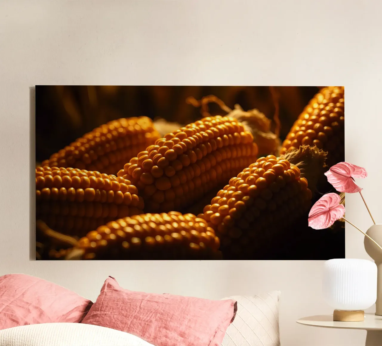 Golden corn ears displayed in a rustic setting canvas by DesignDoodle