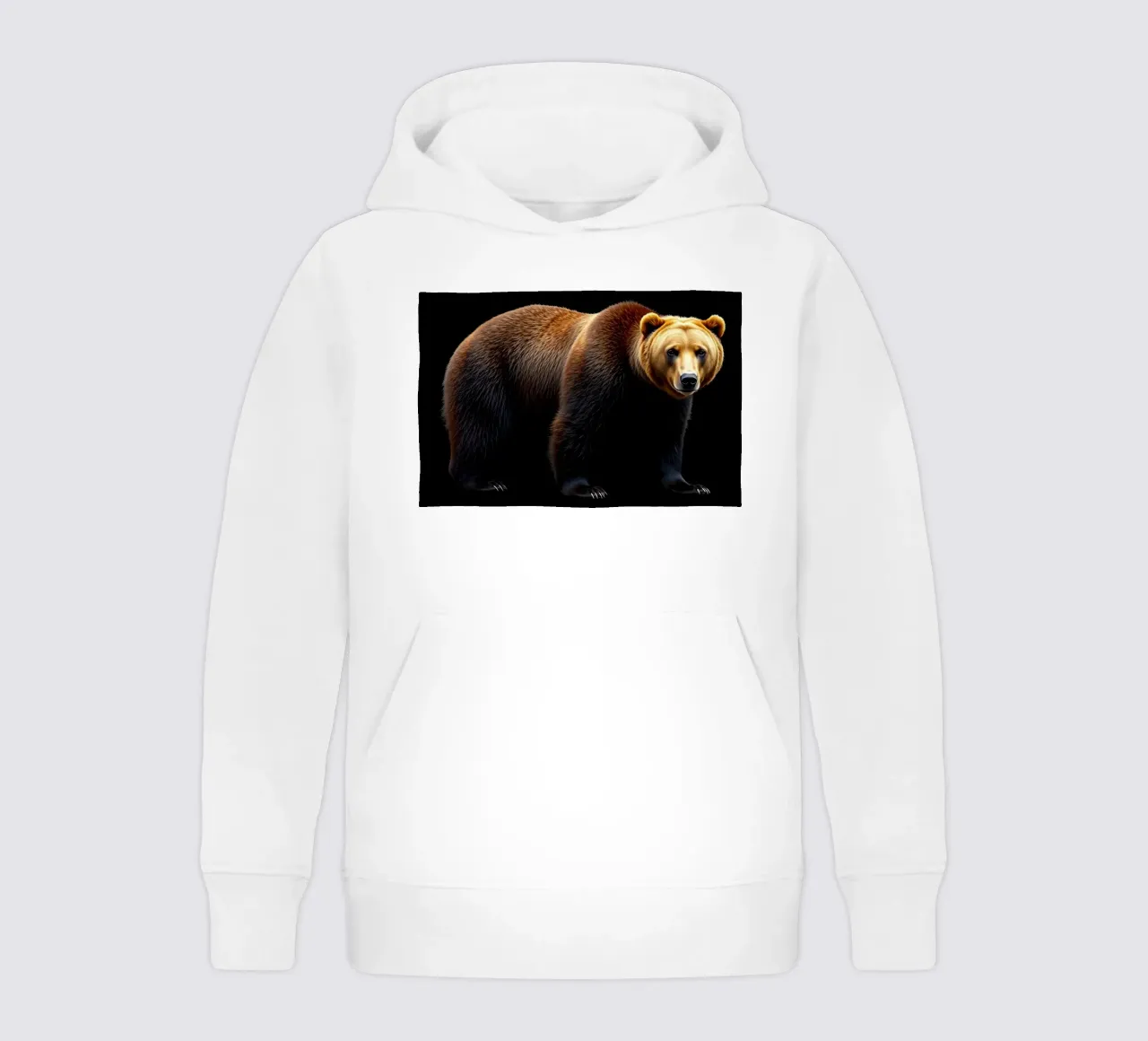 brown bear standing on all fours against a black background kids hoodie by DesignDoodle