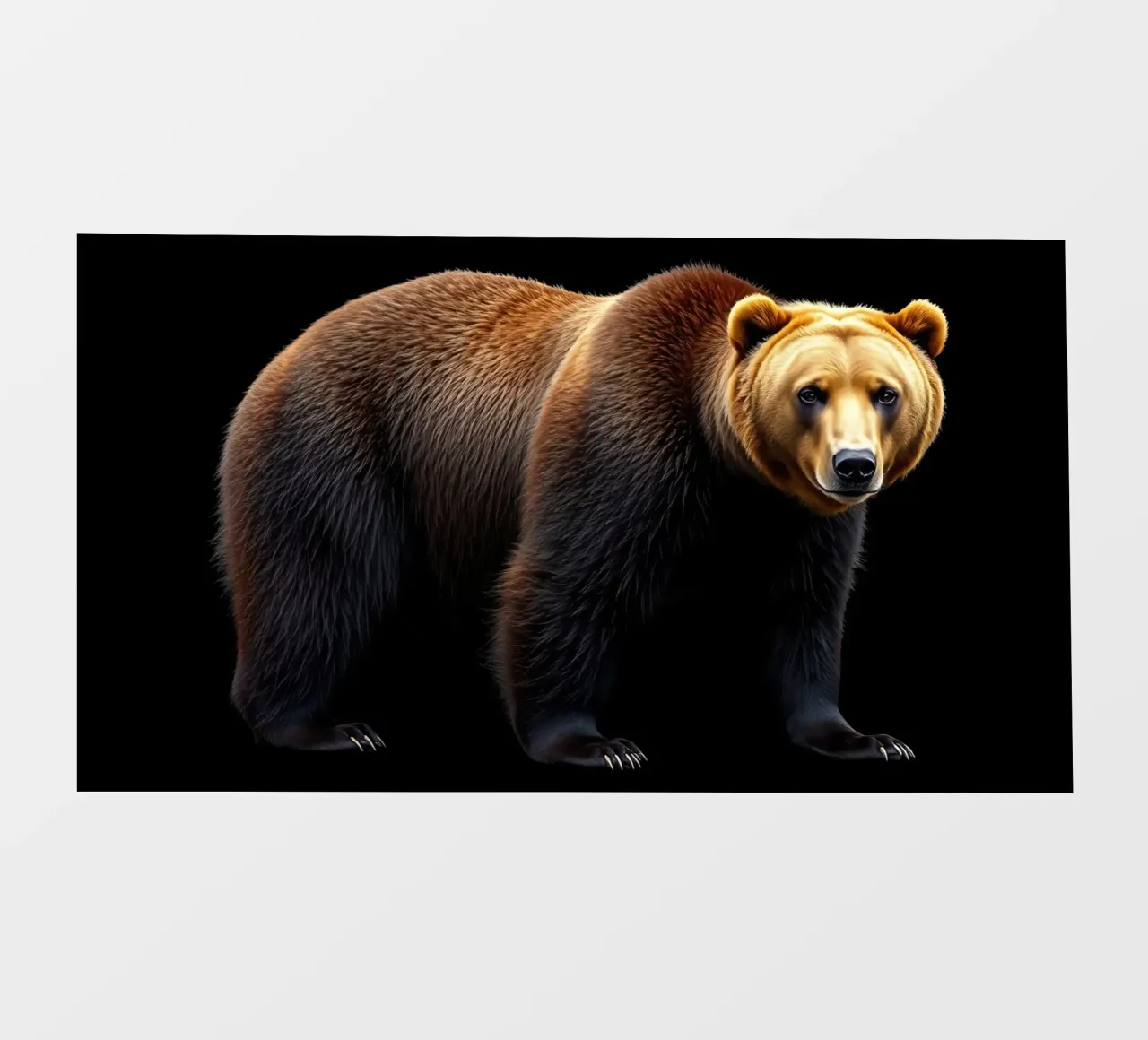 brown bear standing on all fours against a black background photo wallpaper by DesignDoodle