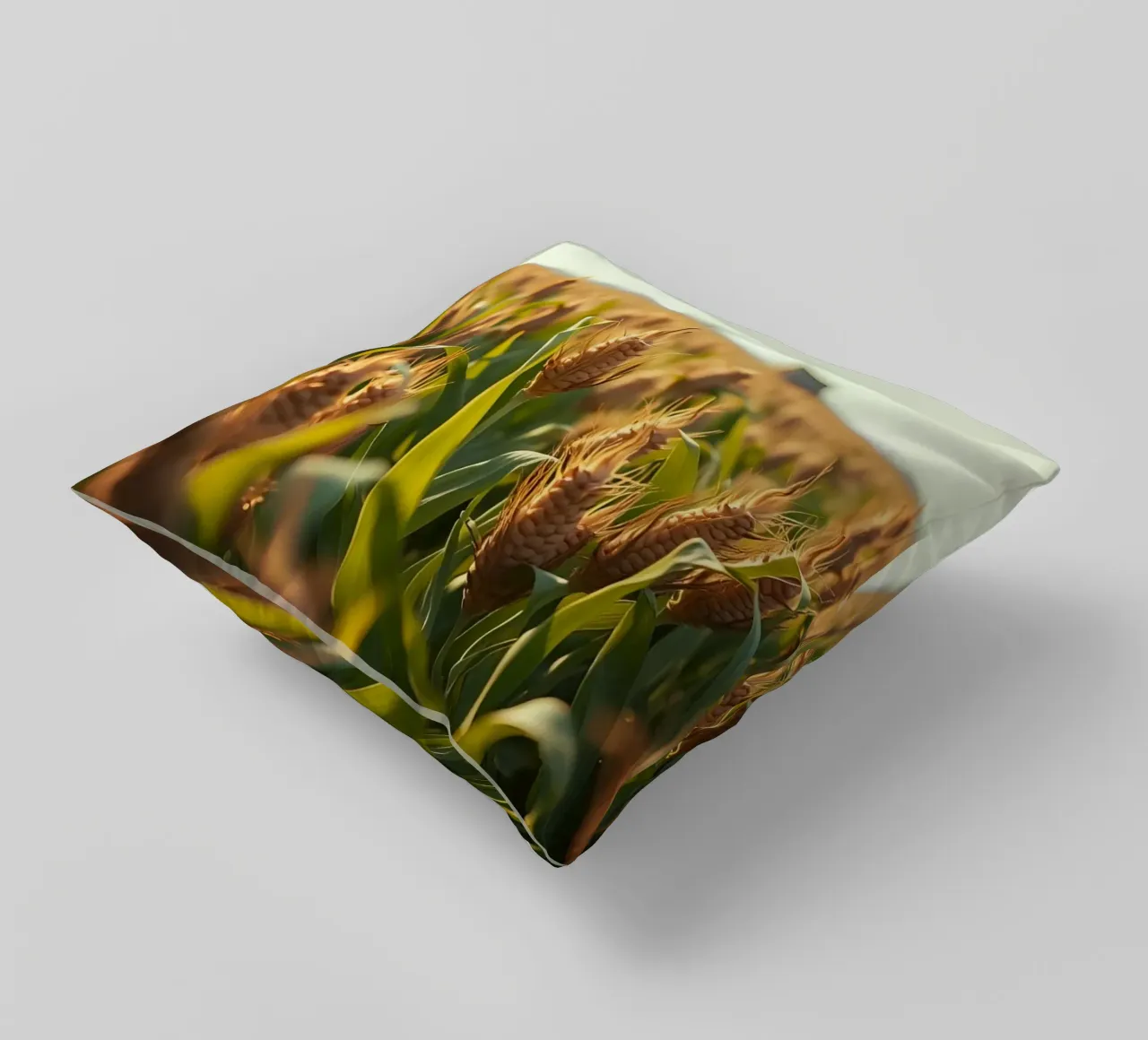 Golden cornfield stretches under a clear sky decorative cushion by DesignDoodle