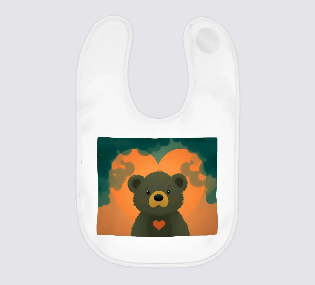 Illustrazione di orso carino con forma di cuore in una foresta bavaglino da DesignDoodle
