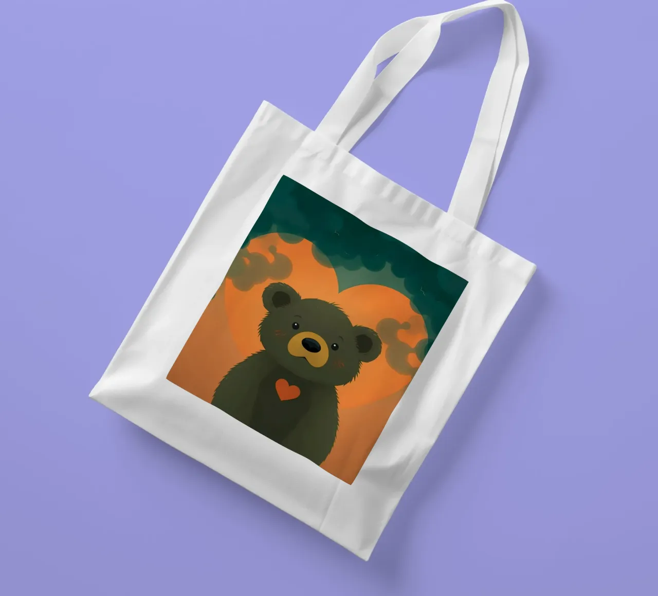 Illustrazione di orso carino con forma di cuore in una foresta borsa in juta da DesignDoodle