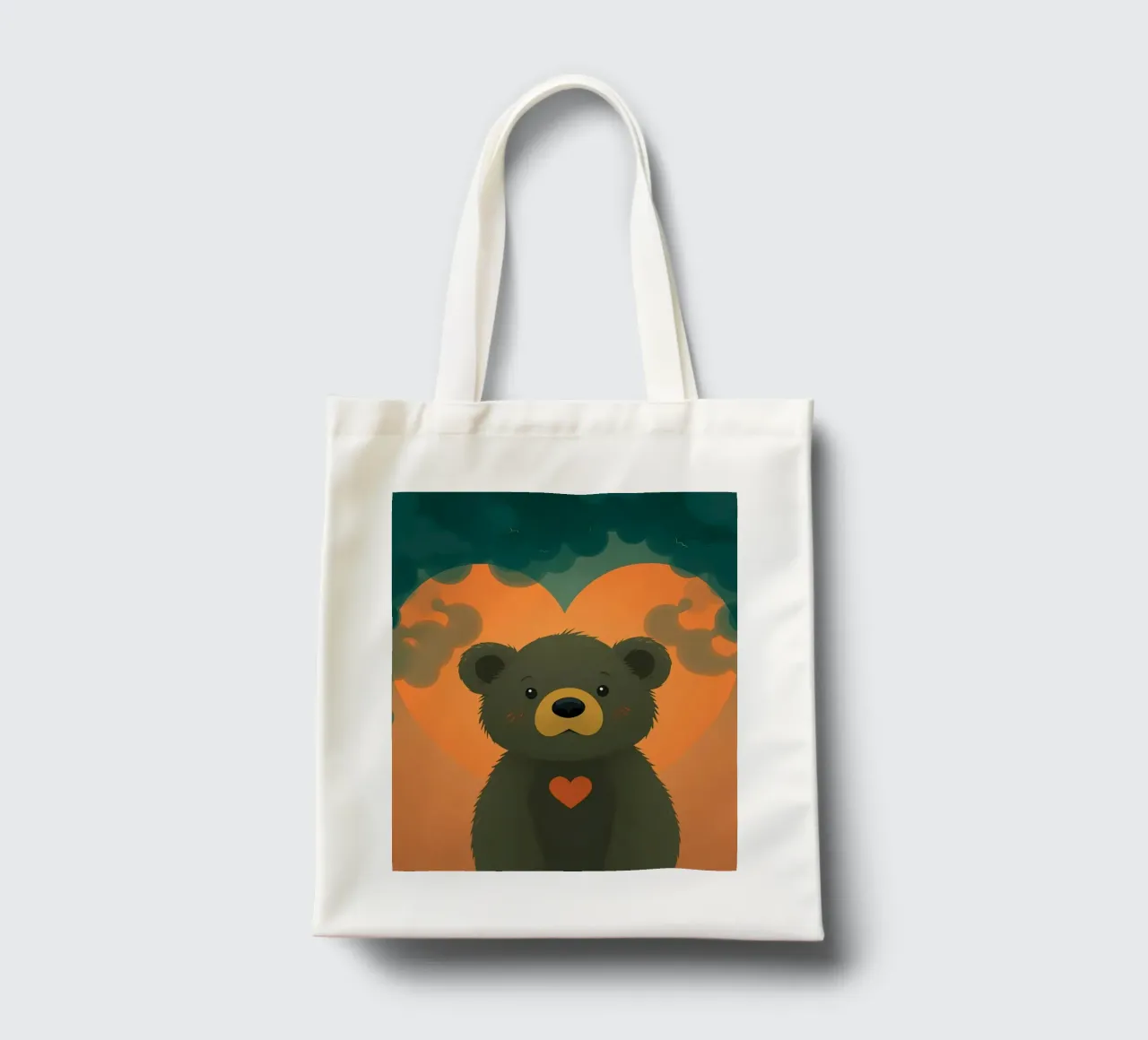 Illustrazione di orso carino con forma di cuore in una foresta borsa in juta da DesignDoodle