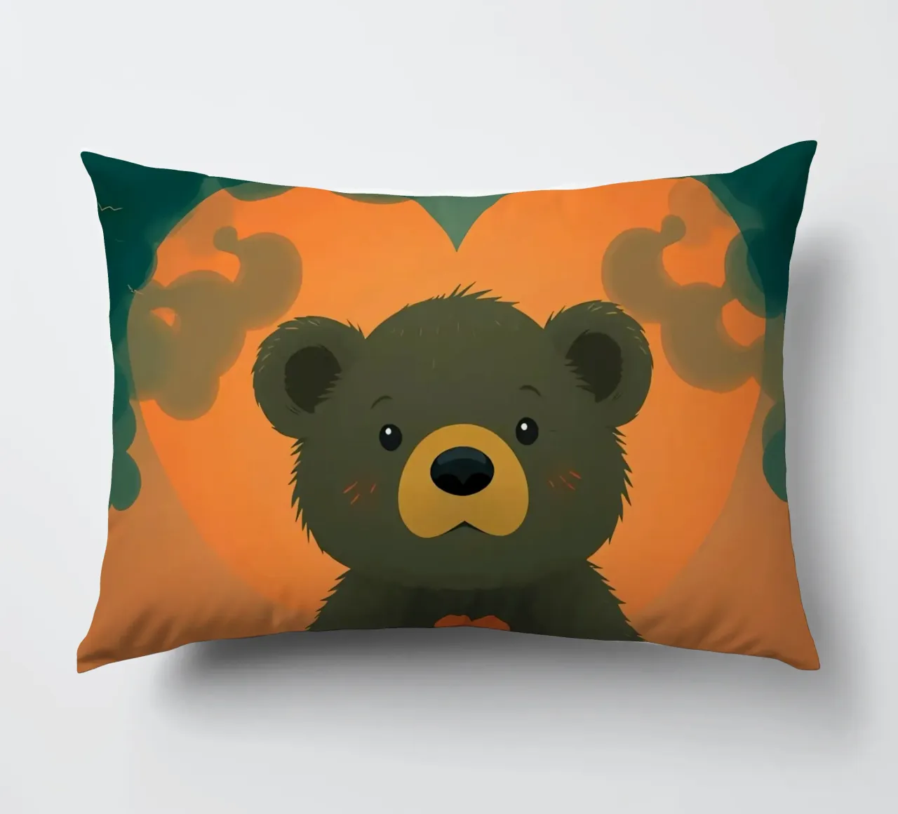 Illustrazione di orso carino con forma di cuore in una foresta cuscino da DesignDoodle