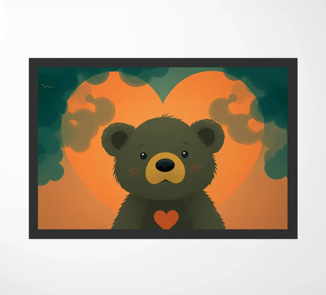 Illustrazione di orso carino con forma di cuore in una foresta zerbino da DesignDoodle