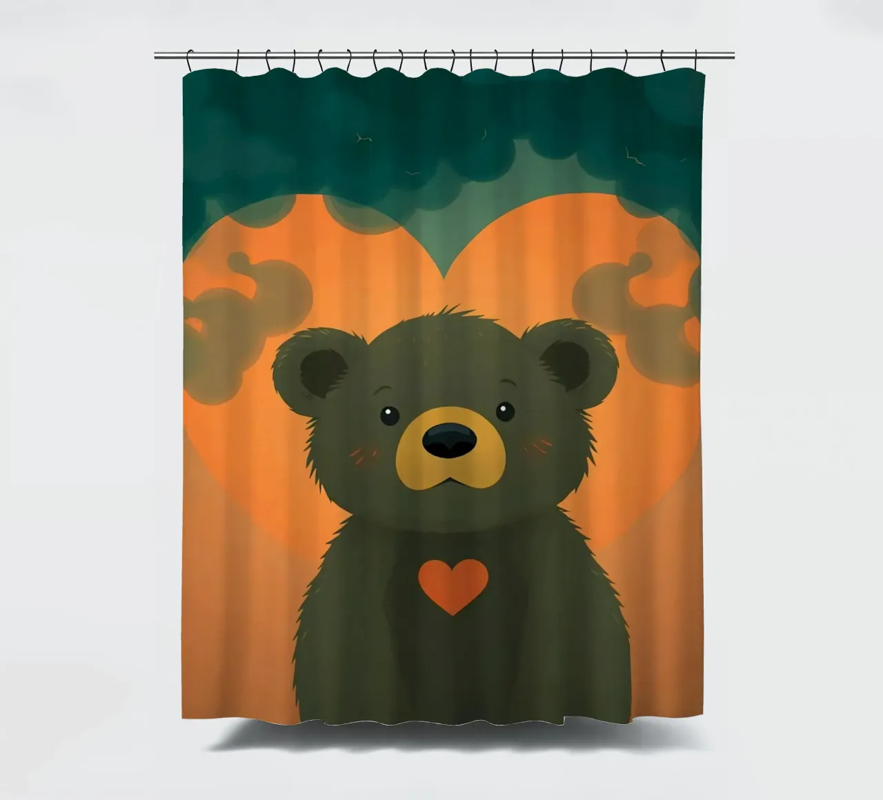 Illustration d'un ours mignon avec un coeur dans une forêt rideau de douche de DesignDoodle
