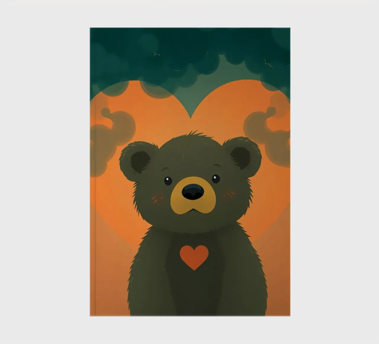 Illustration d'un ours mignon avec un coeur dans une forêt carnet de notes de DesignDoodle