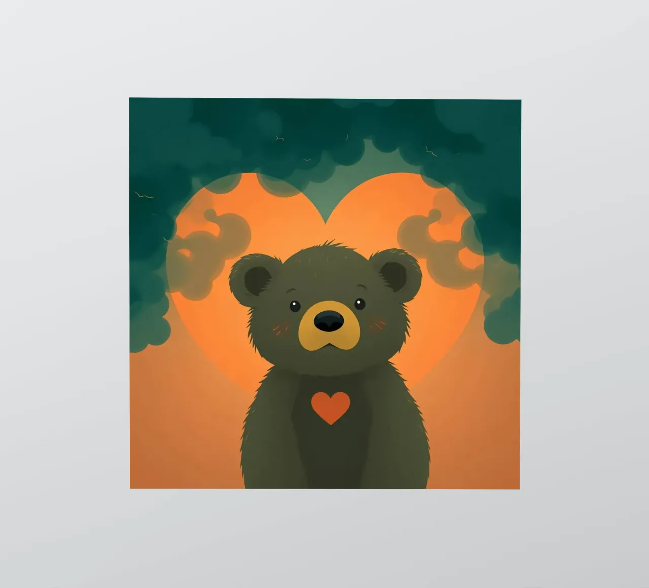 Illustration d'un ours mignon avec un coeur dans une forêt autocollant de DesignDoodle