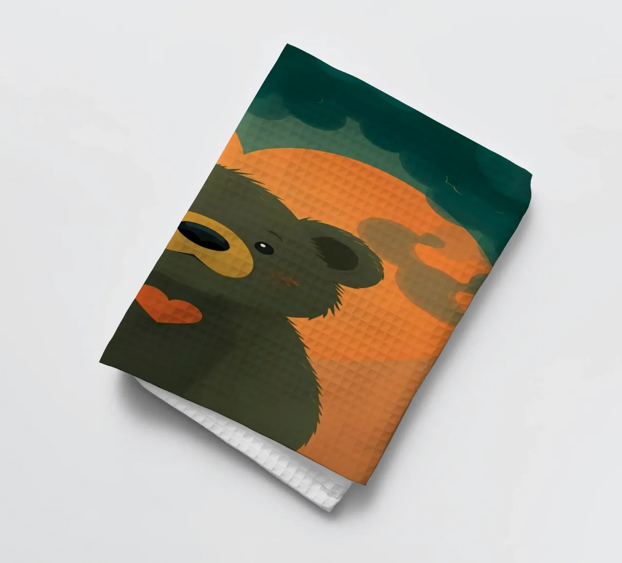 Illustrazione di orso carino con forma di cuore in una foresta canovaccio da cucina da DesignDoodle