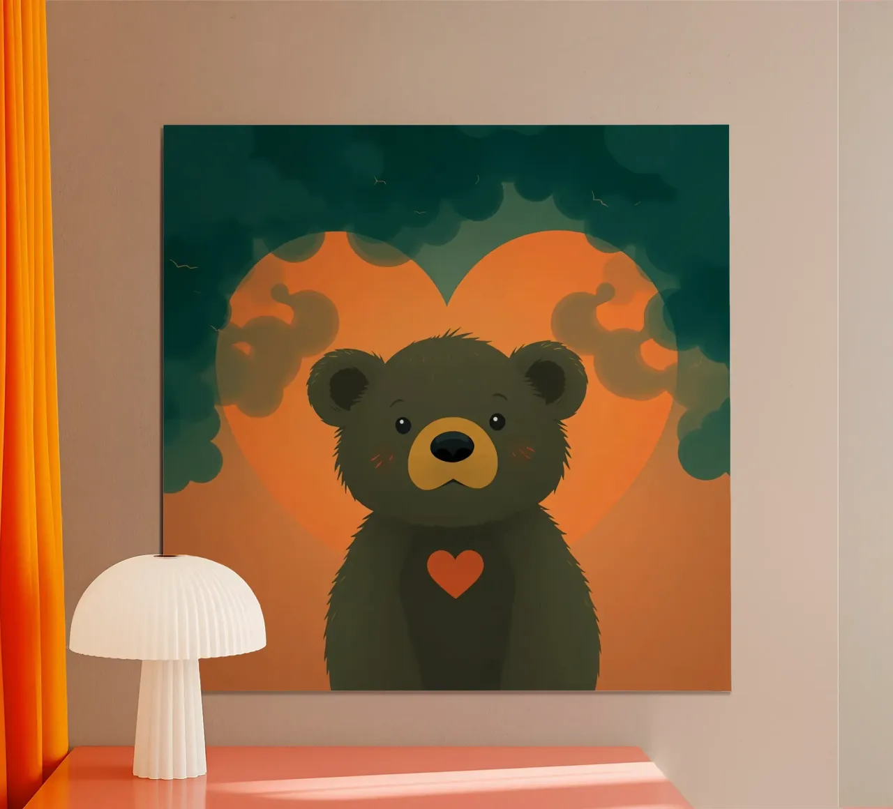 Illustrazione di orso carino con forma di cuore in una foresta carta hahnemühle da DesignDoodle