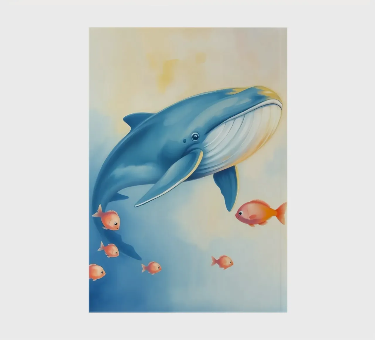 Baleine nageant avec de petits poissons orange dans une eau douce. carnet de notes de DesignDoodle