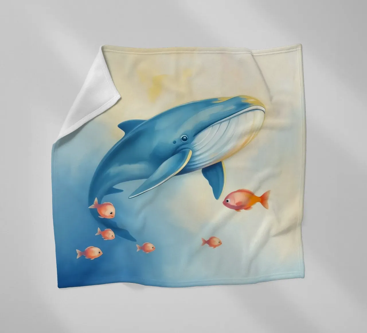 Balena che nuota con piccoli pesci arancioni in una delicata immersione subacquea coperta in pile da DesignDoodle