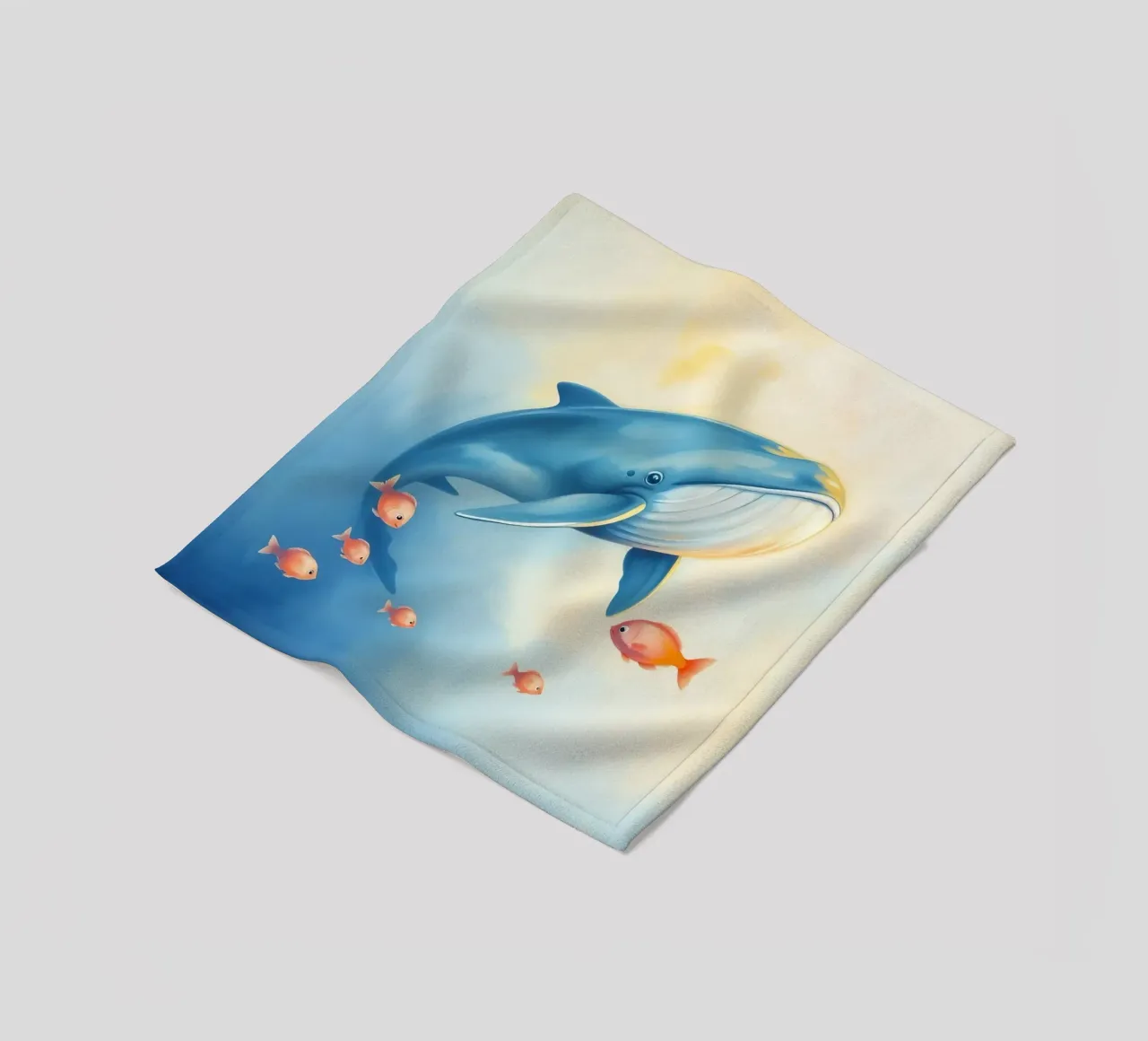 Balena che nuota con piccoli pesci arancioni in una delicata immersione subacquea coperta in pile da DesignDoodle
