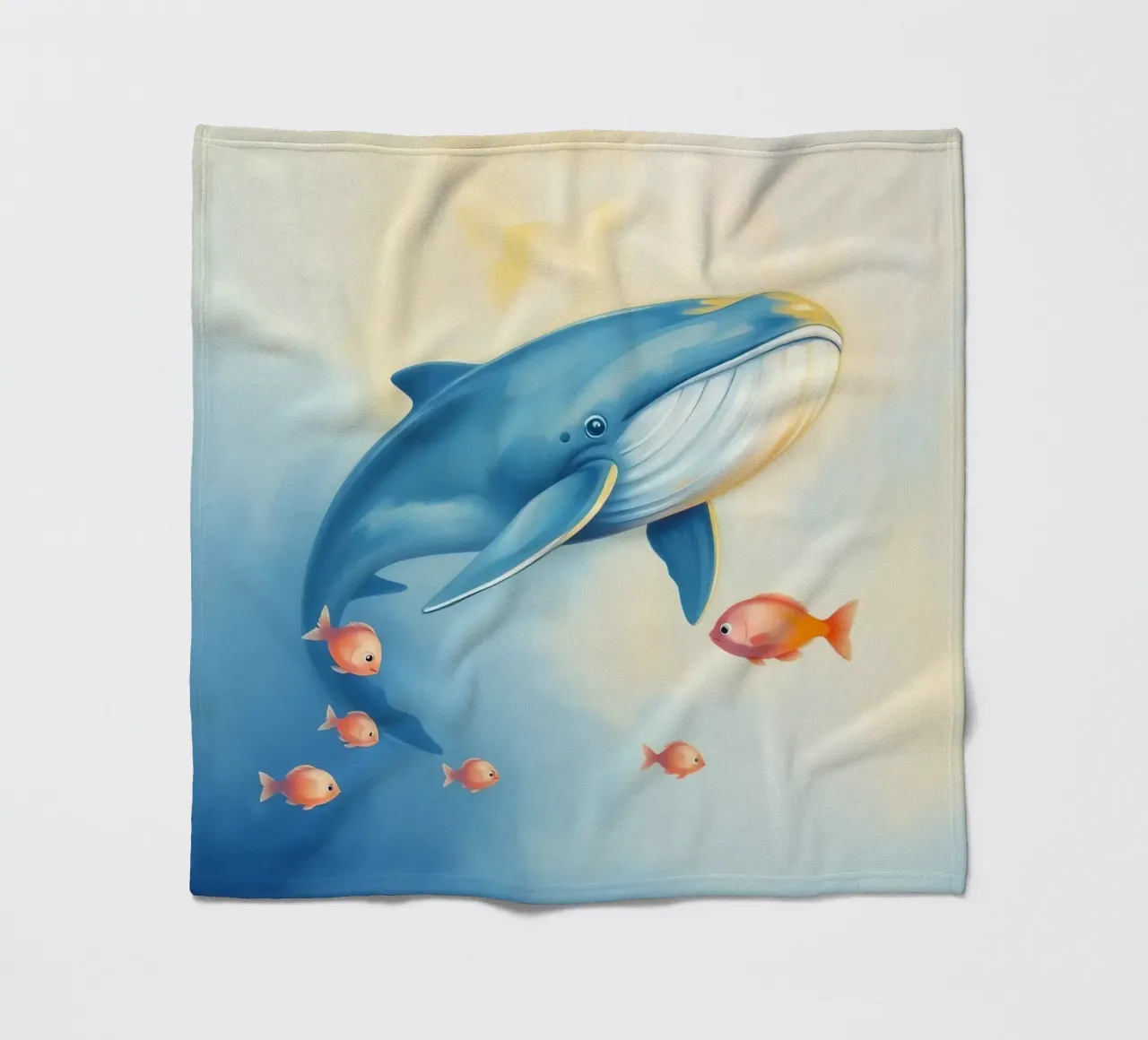 Balena che nuota con piccoli pesci arancioni in una delicata immersione subacquea coperta in pile da DesignDoodle