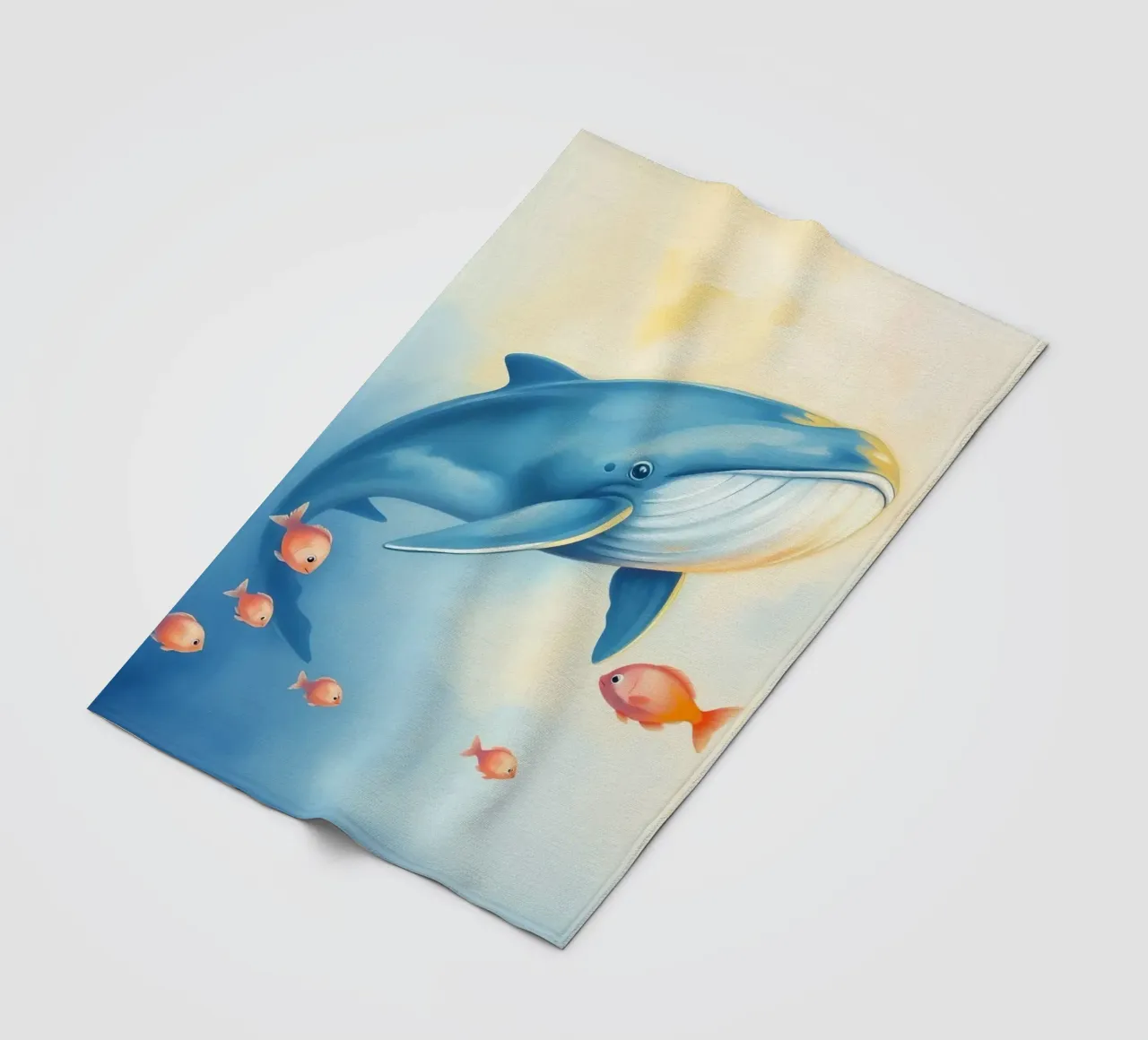 Balena che nuota con piccoli pesci arancioni in una delicata immersione subacquea coperta in pile da DesignDoodle
