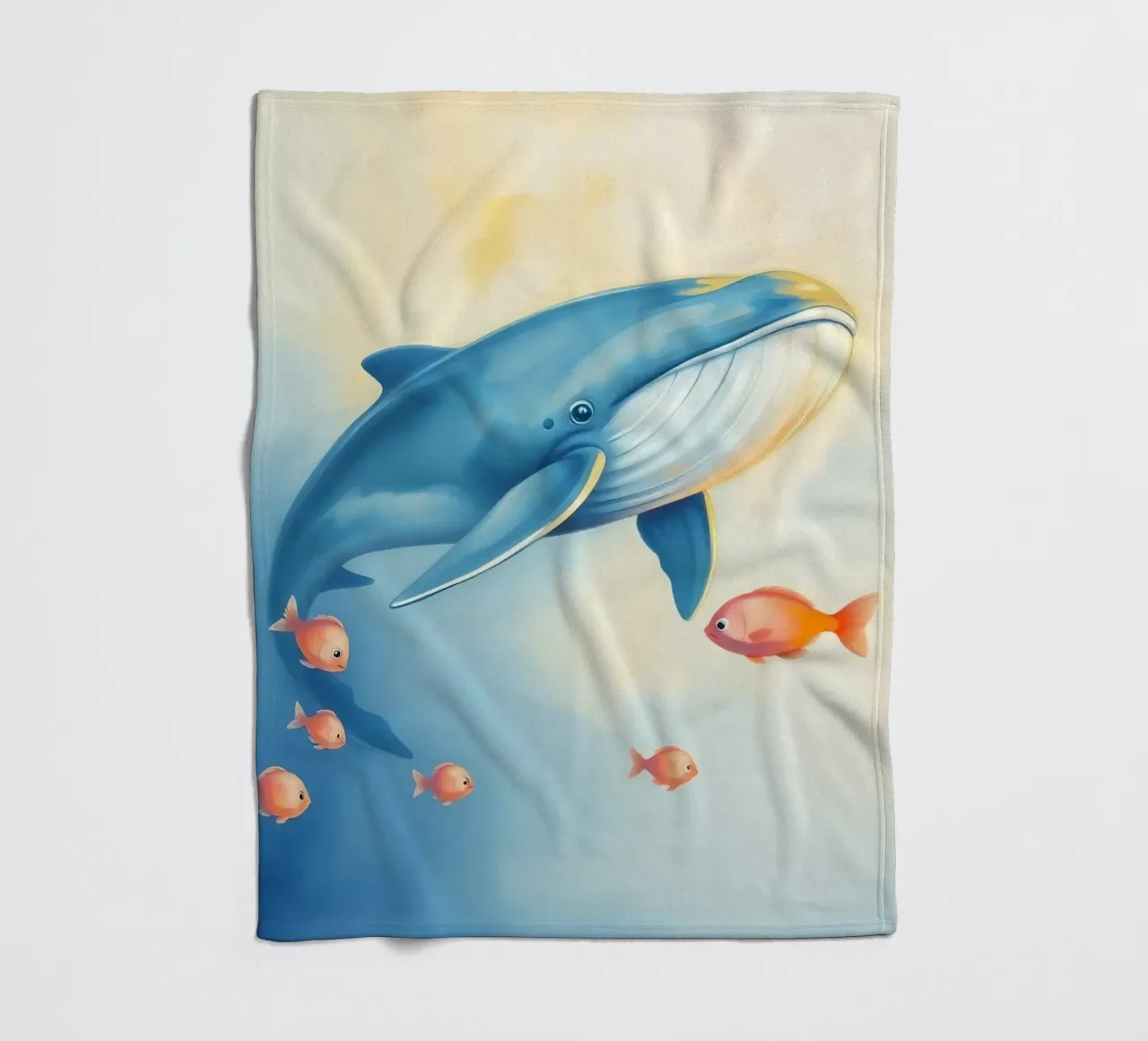 Balena che nuota con piccoli pesci arancioni in una delicata immersione subacquea coperta in pile da DesignDoodle