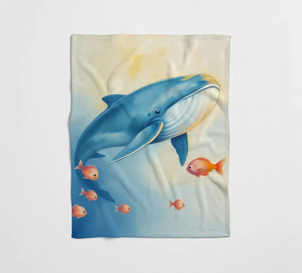 Balena che nuota con piccoli pesci arancioni in una delicata immersione subacquea coperta in pile da DesignDoodle
