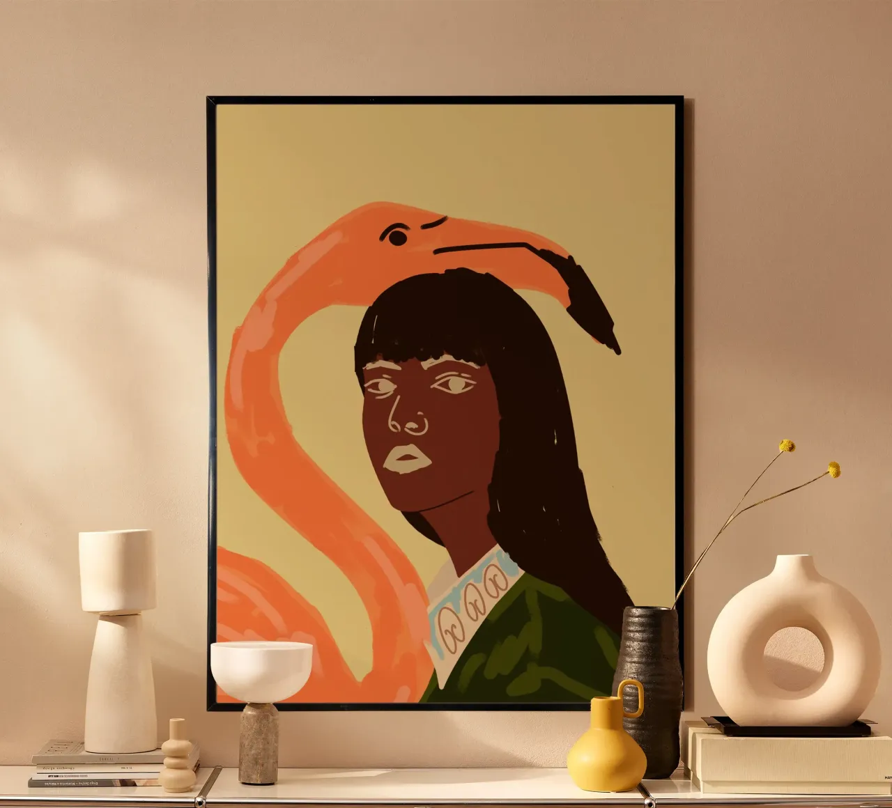 Enveloppés dans des rêves de flamants roses poster avec cadre en aluminium de Kintsugi99