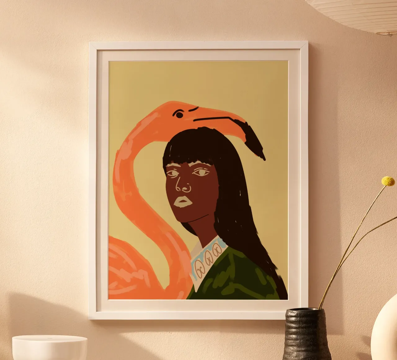 Enveloppés dans des rêves de flamants roses poster avec cadre en aluminium de Kintsugi99