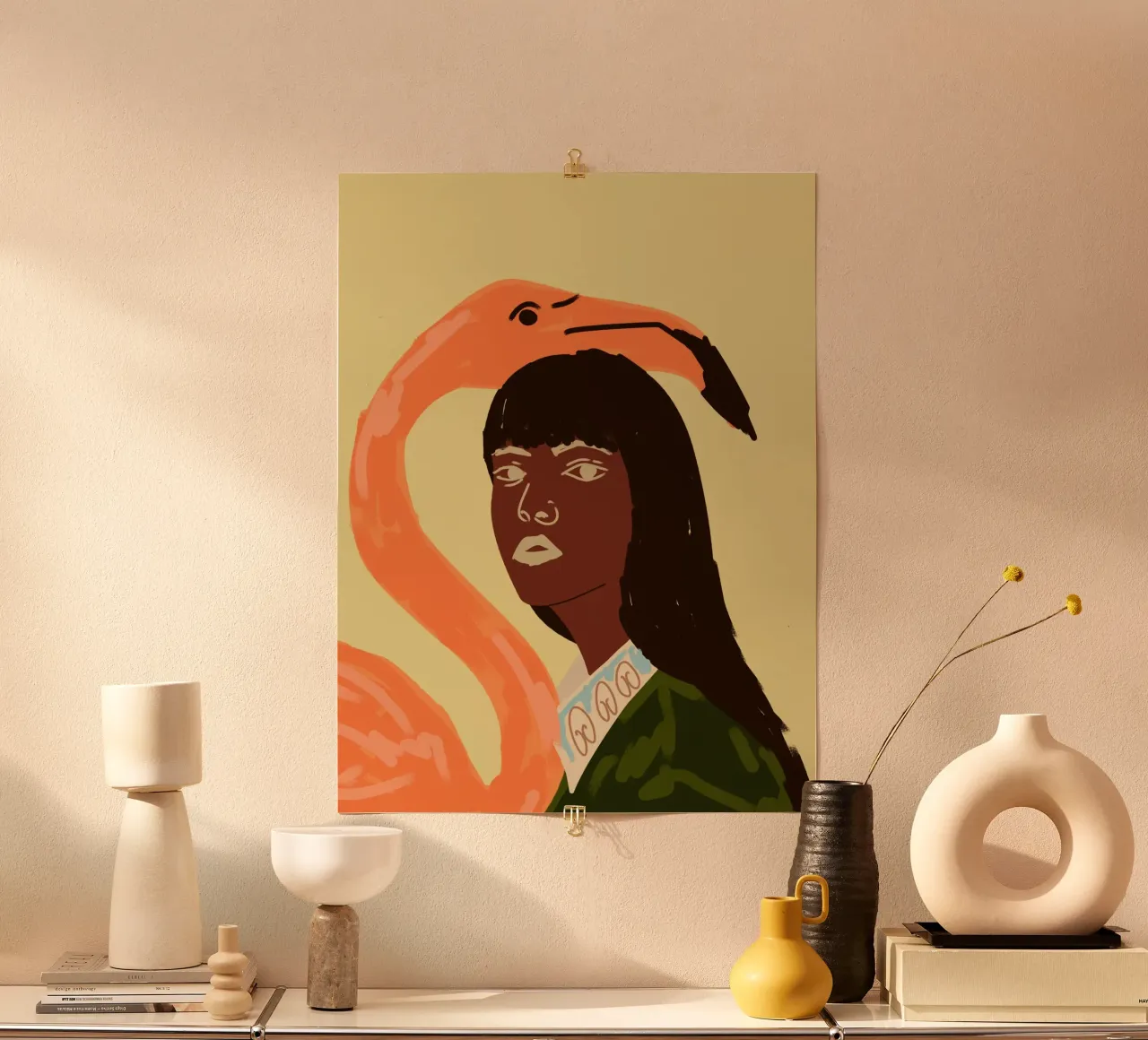 Enveloppés dans des rêves de flamants roses poster avec cadre en aluminium de Kintsugi99