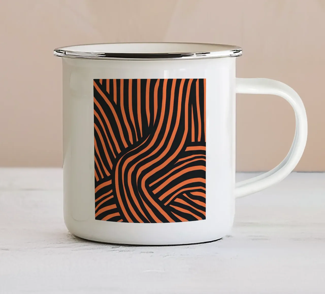 Striscia nera e arancione 02 tazza in smalto da Little Dean