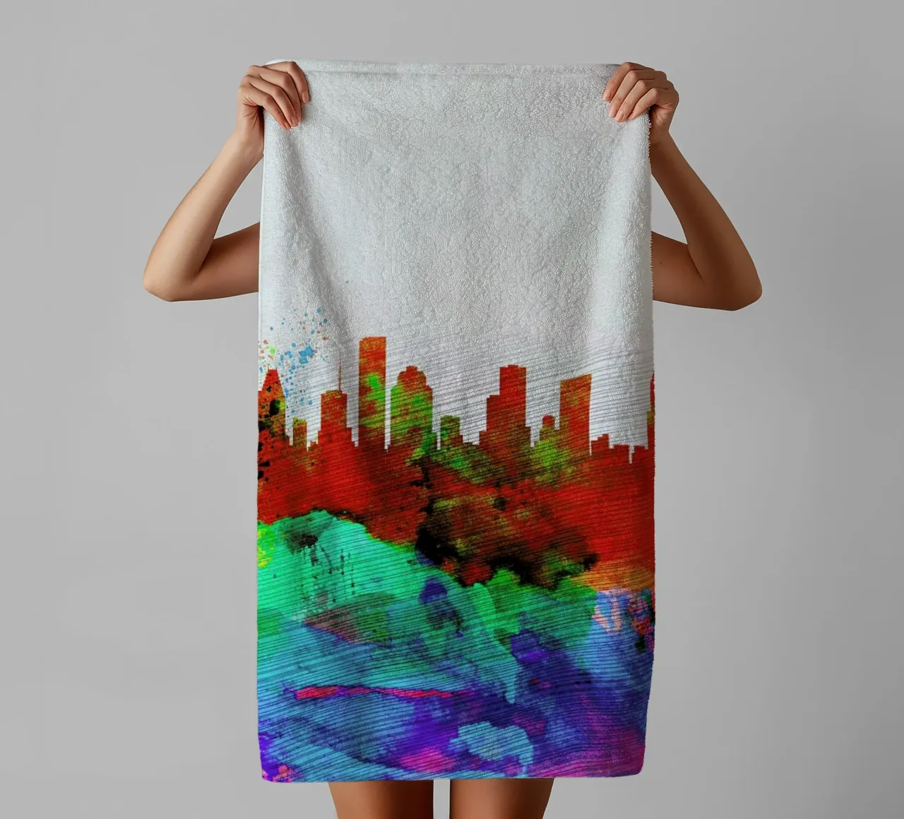 Houston Watercolor Skyline asciugamano da bagno da Naxart