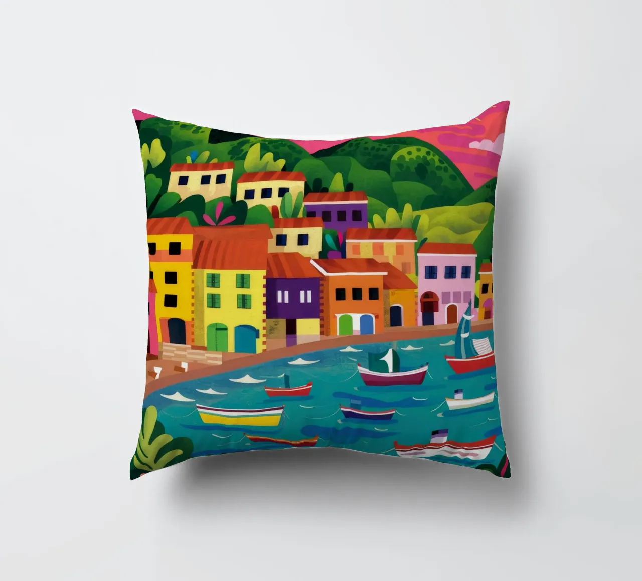 Città portuale colorata cuscino da Jasper Rune
