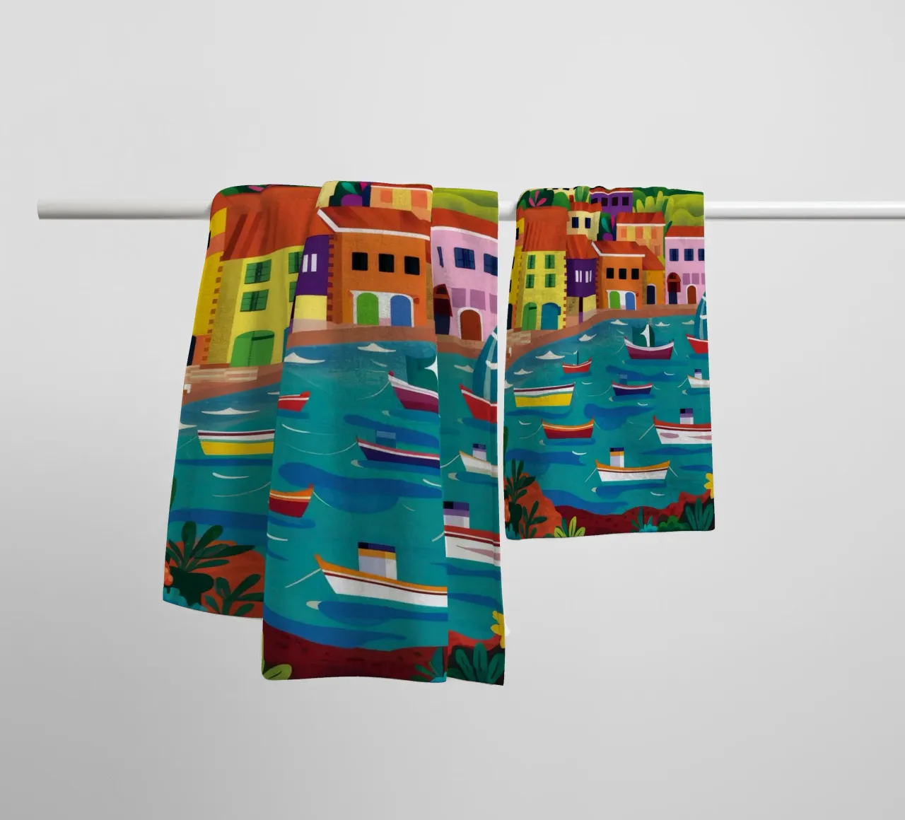 Città portuale colorata asciugamano da bagno da Jasper Rune