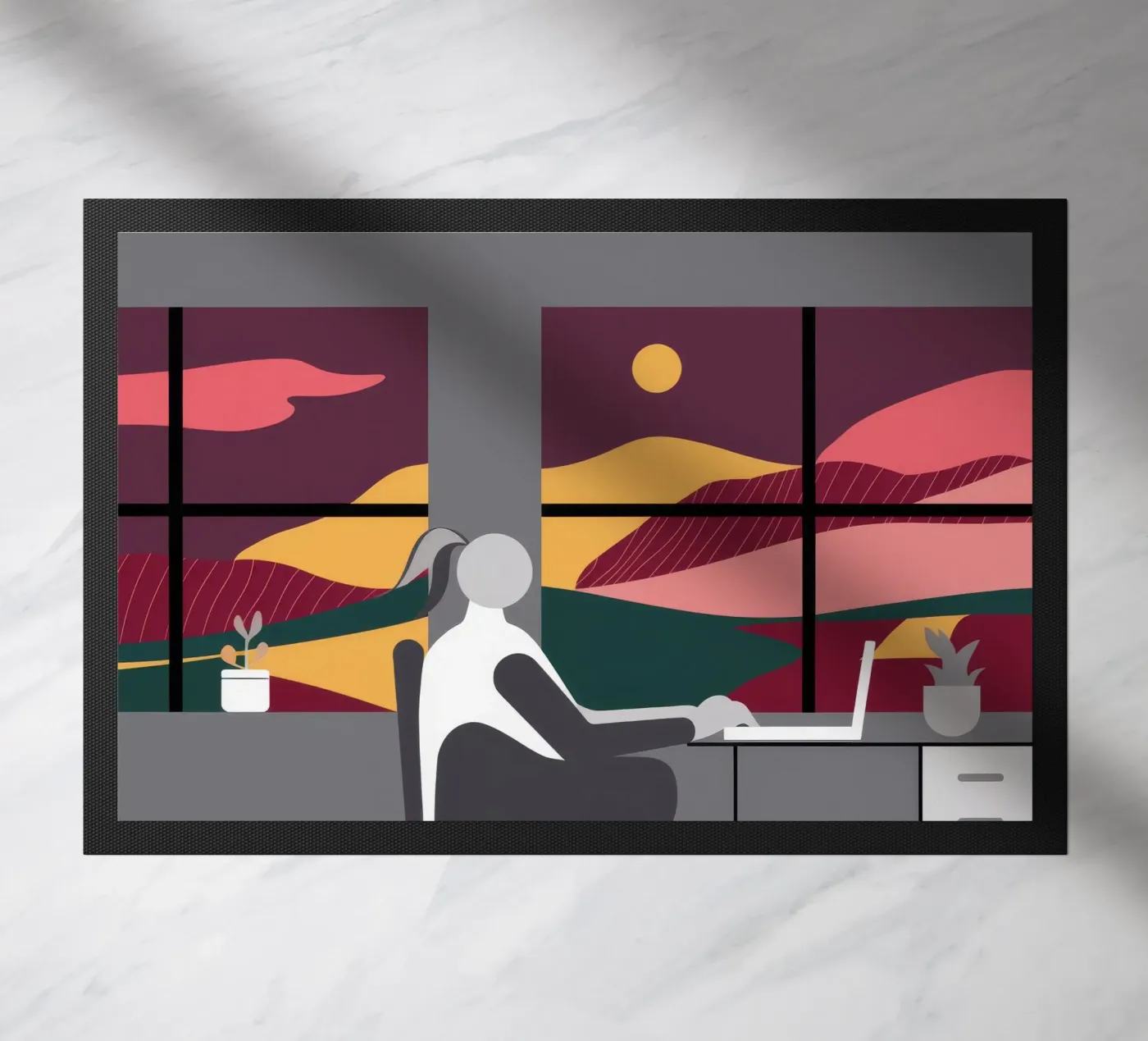 Sunset Work Contemplation doormat by Ember Stone