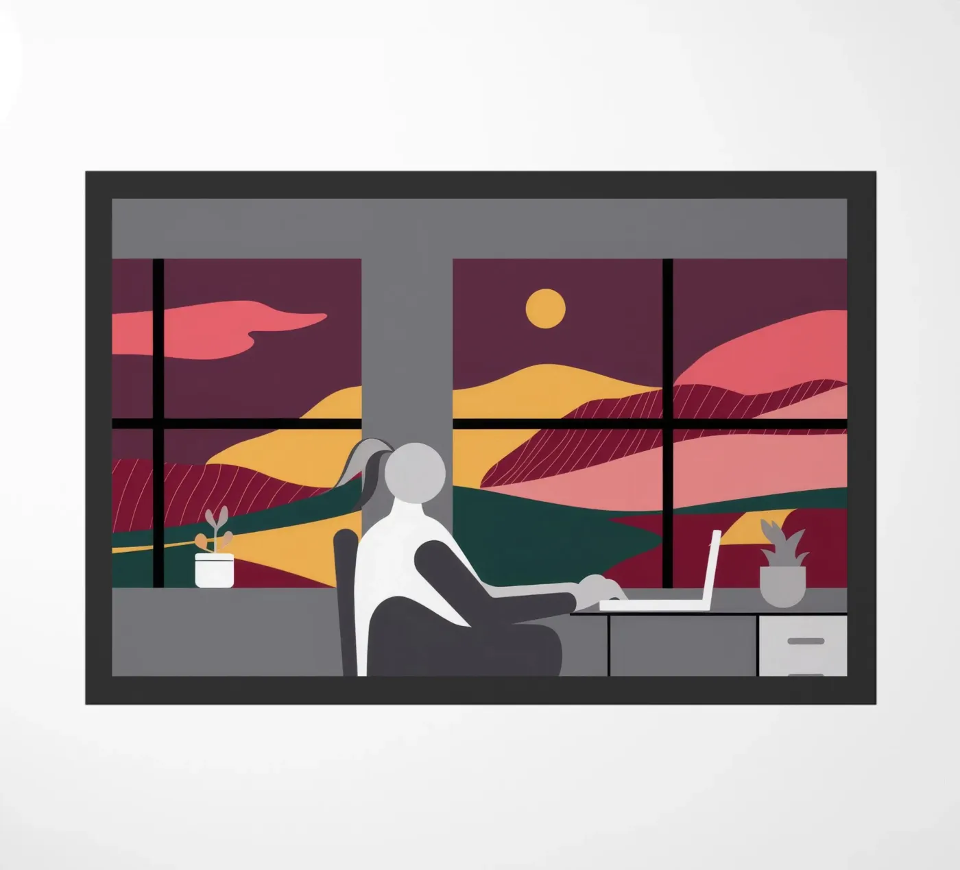 Sunset Work Contemplation doormat by Ember Stone