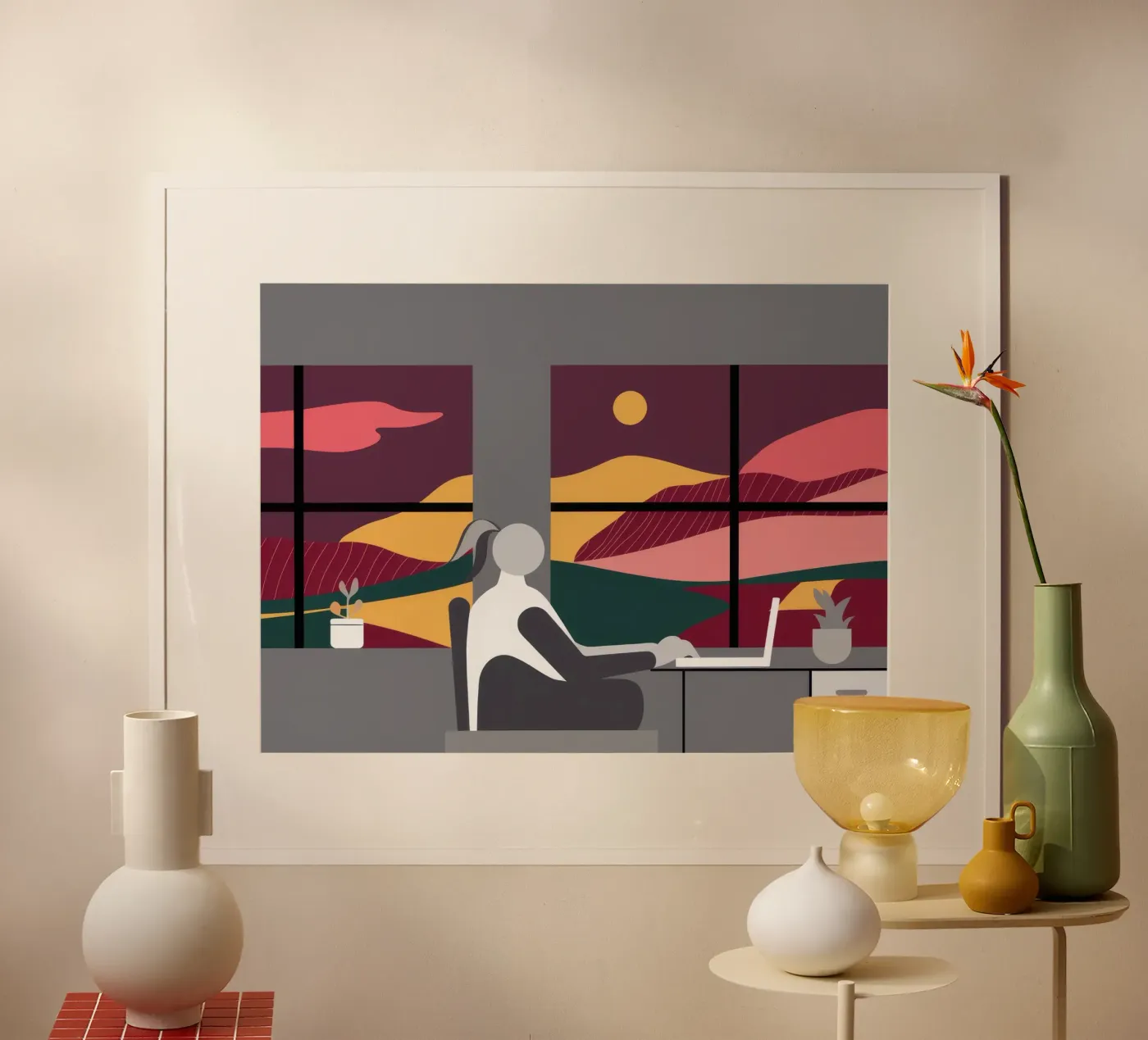 Sunset Work Contemplation poster by Ember Stone