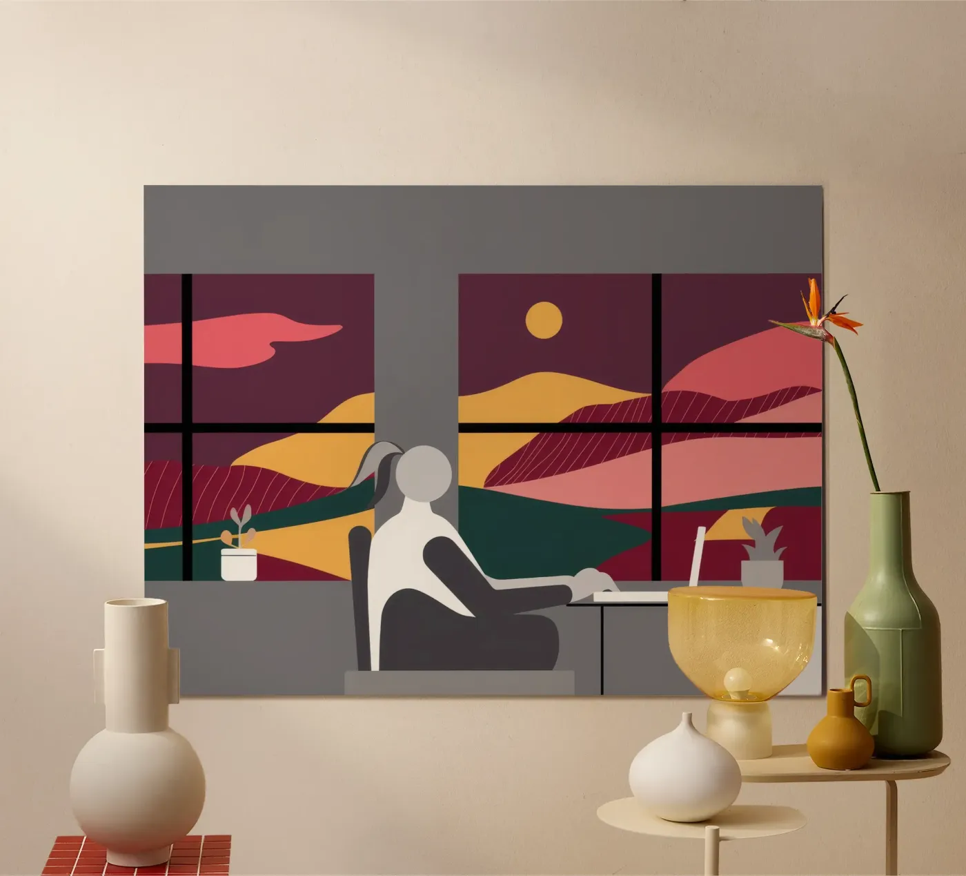 Sunset Work Contemplation poster by Ember Stone