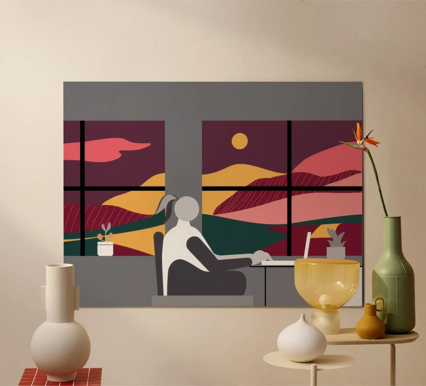 Sunset Work Contemplation poster by Ember Stone