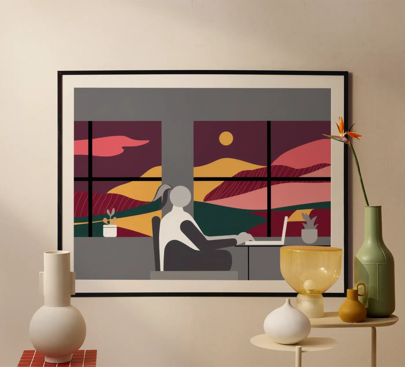 Sunset Work Contemplation poster by Ember Stone