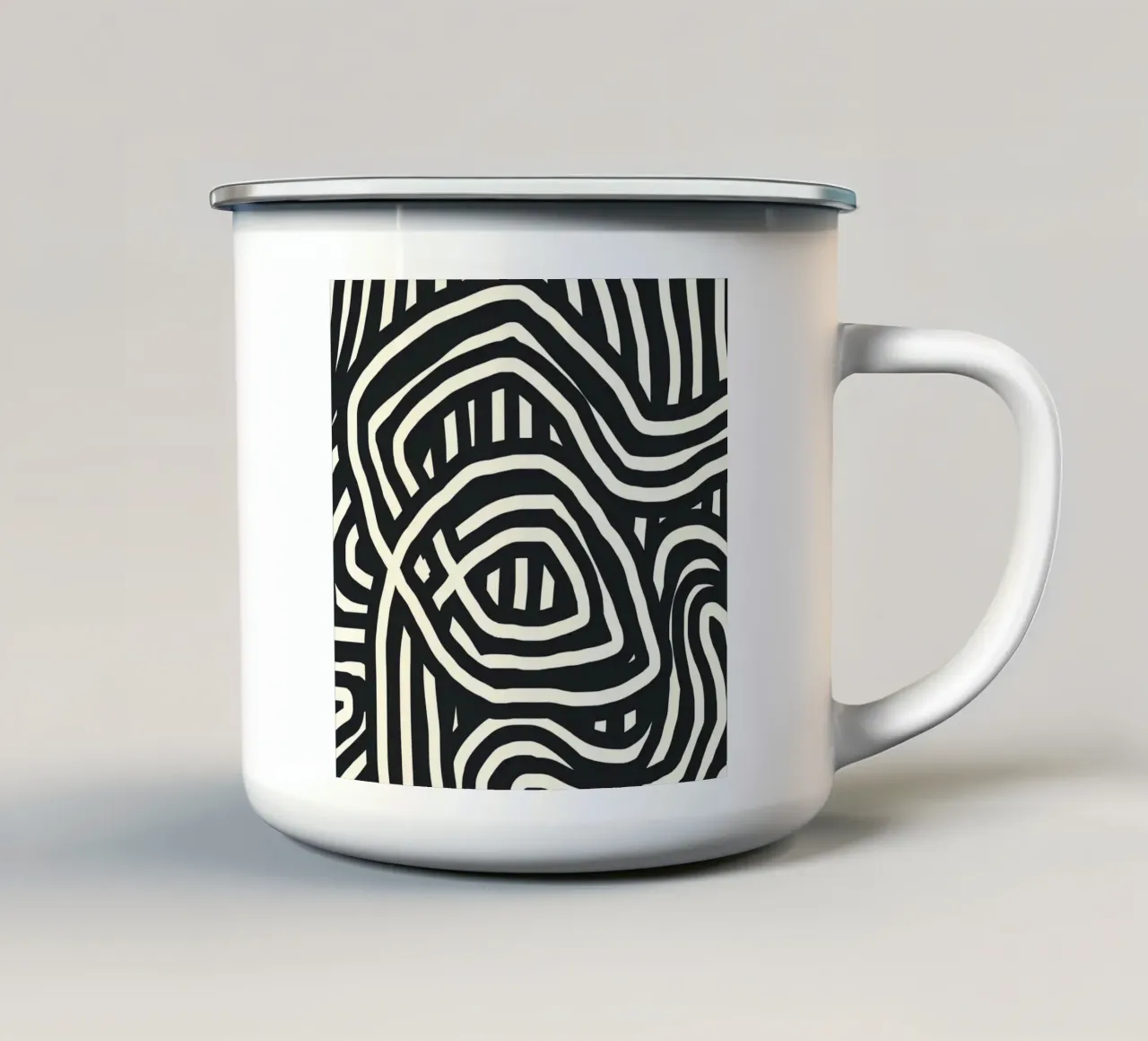 Astratto a righe nere tazza in smalto da Little Dean