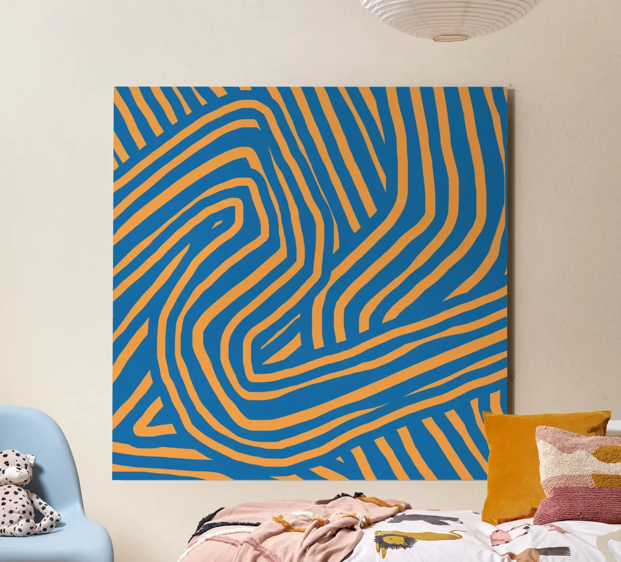 Striscia blu e arancione alluminio dibond da Little Dean