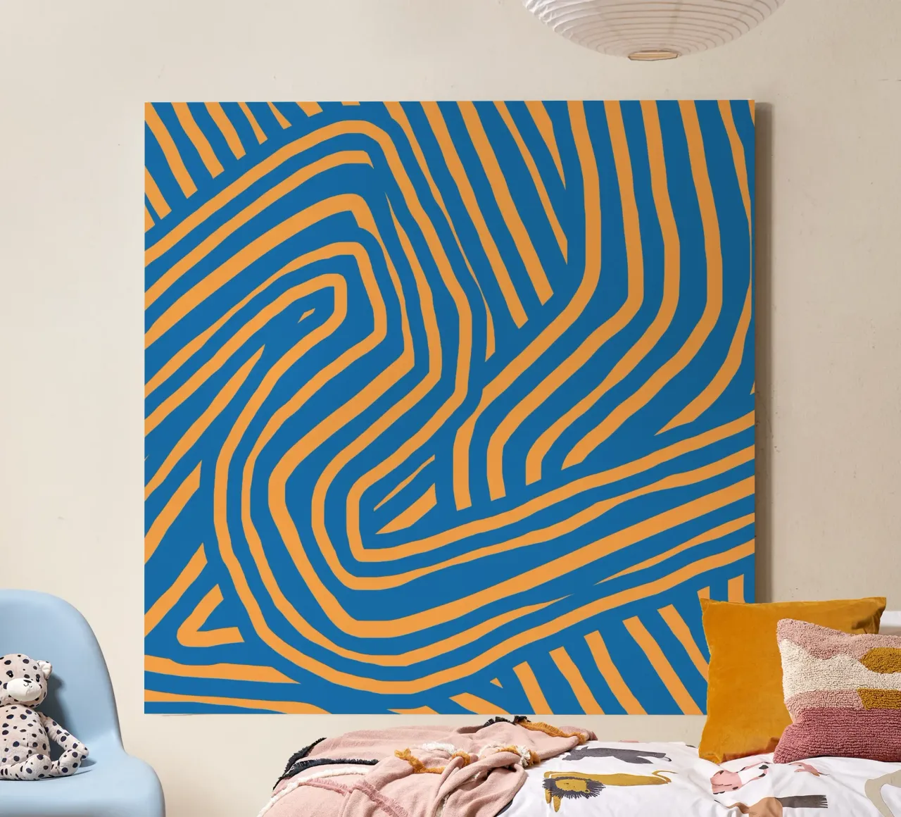 Blue and orange stripe canvas by Little Dean