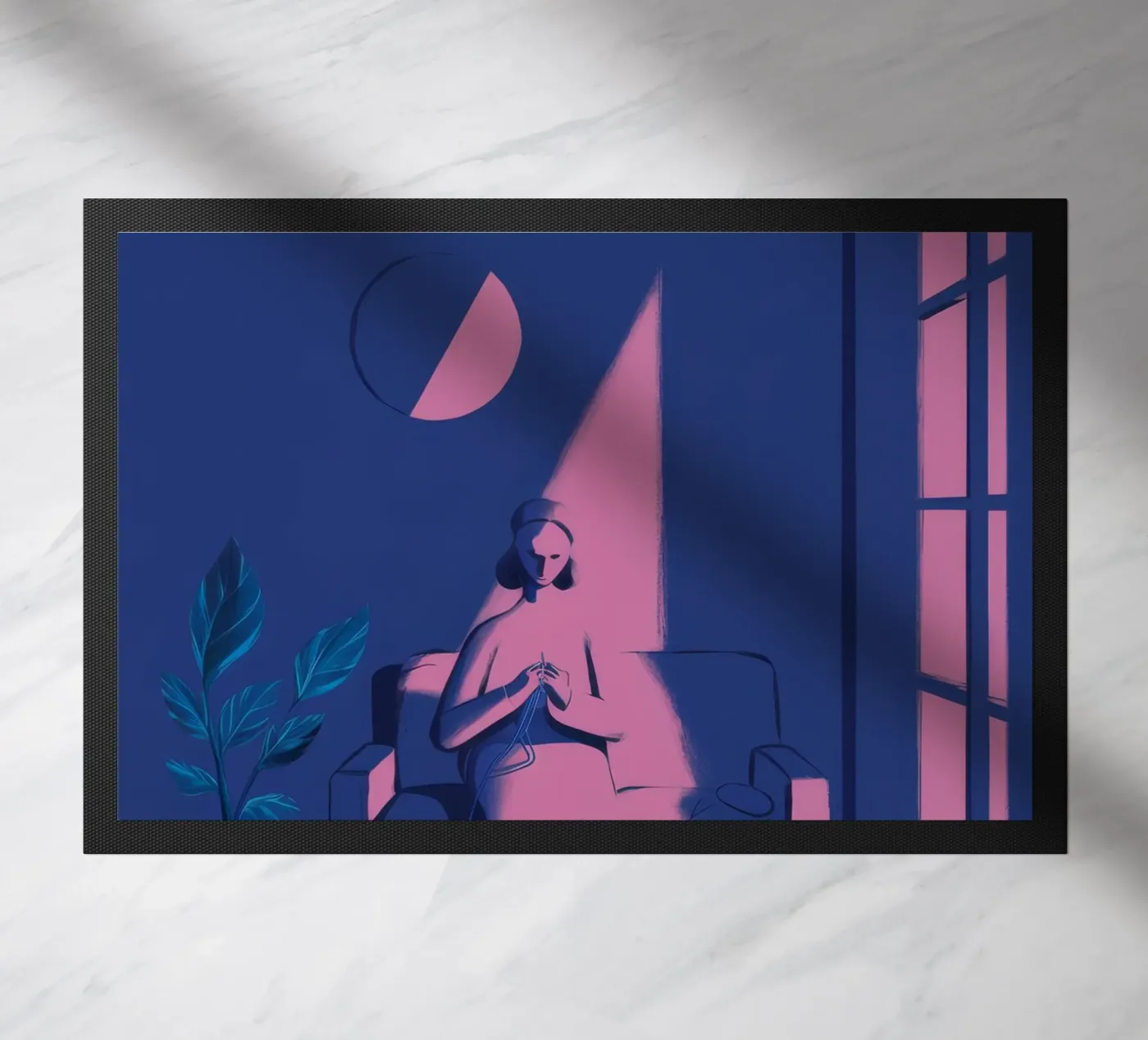 Moonlit Window Watcher doormat by Ember Stone