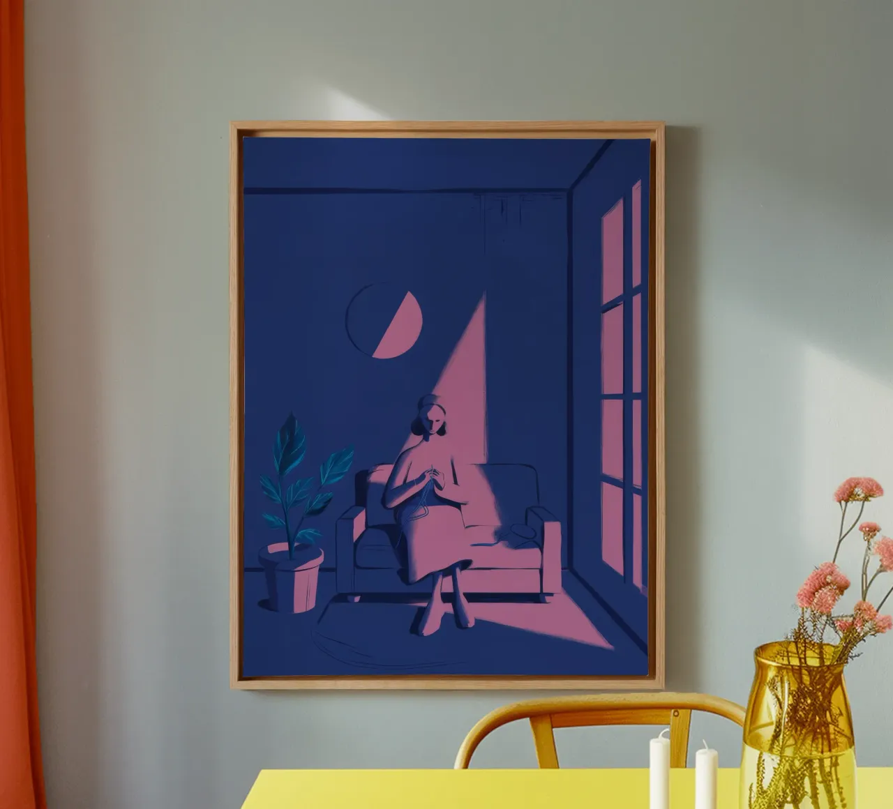 Moonlit Window Watcher canvas with Floater frame by Ember Stone