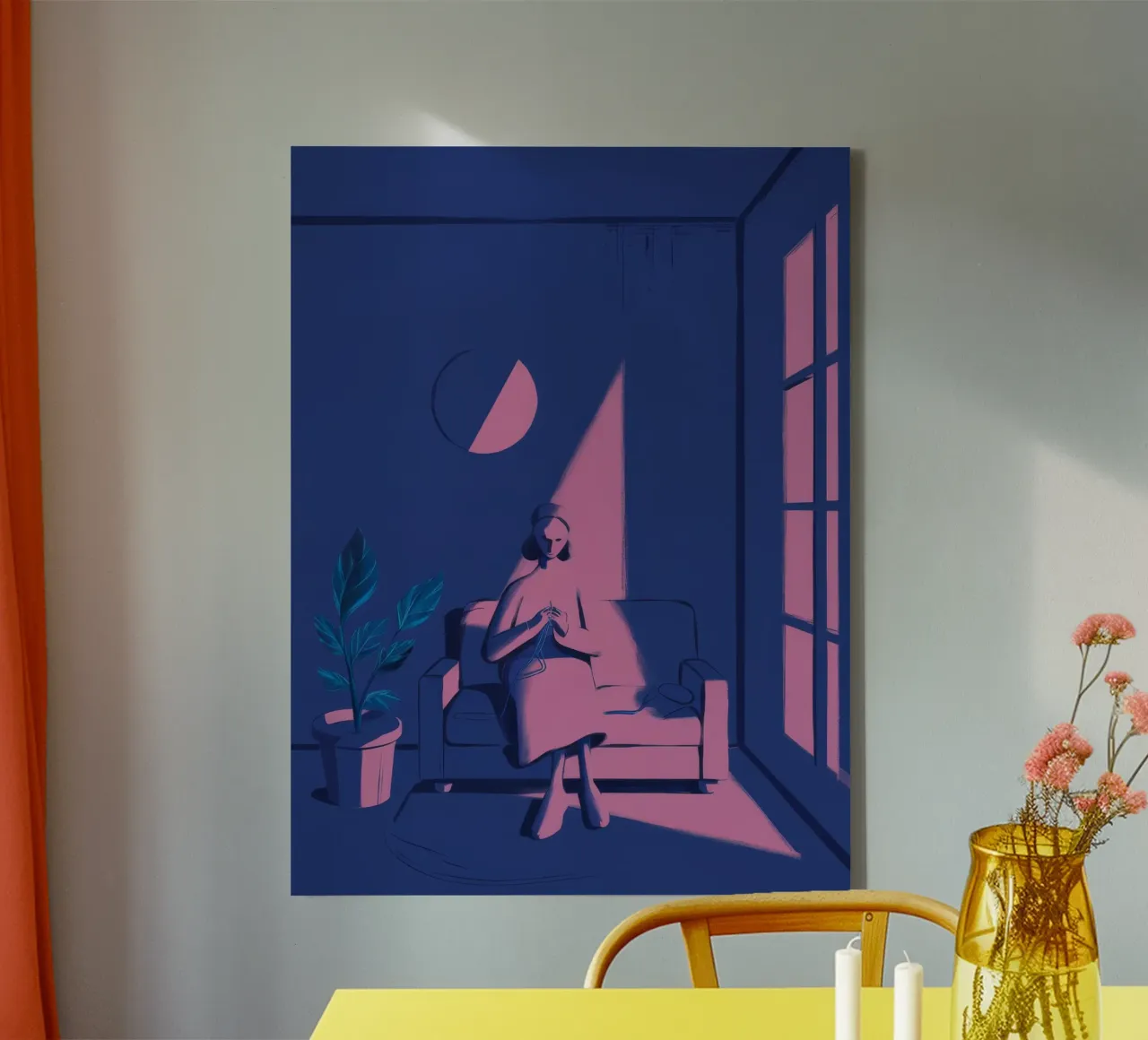 Moonlit Window Watcher canvas with Floater frame by Ember Stone