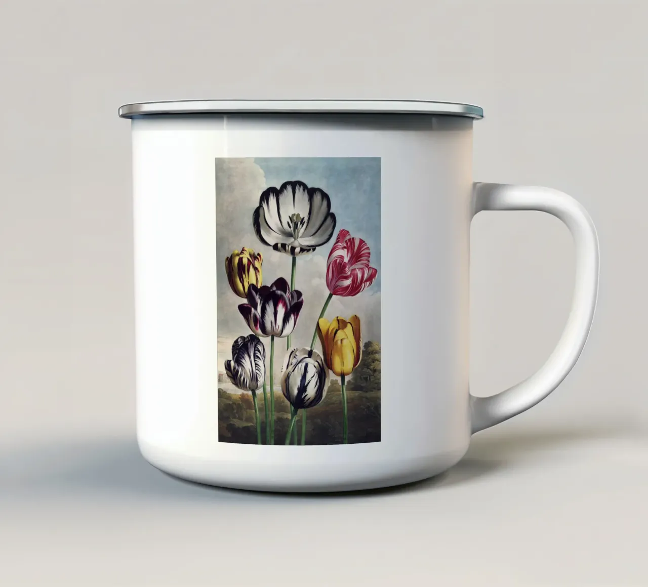 Vintage Thornton 5 Tulips tazza in smalto da Vintage Print Collection