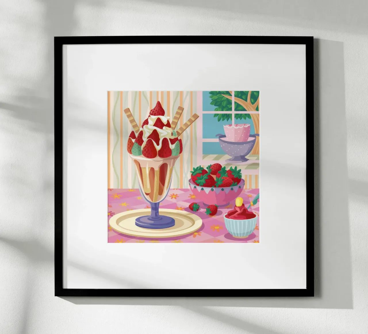 Sogno di gelato alla fragola poster con telaio in alluminio da Jasper Rune