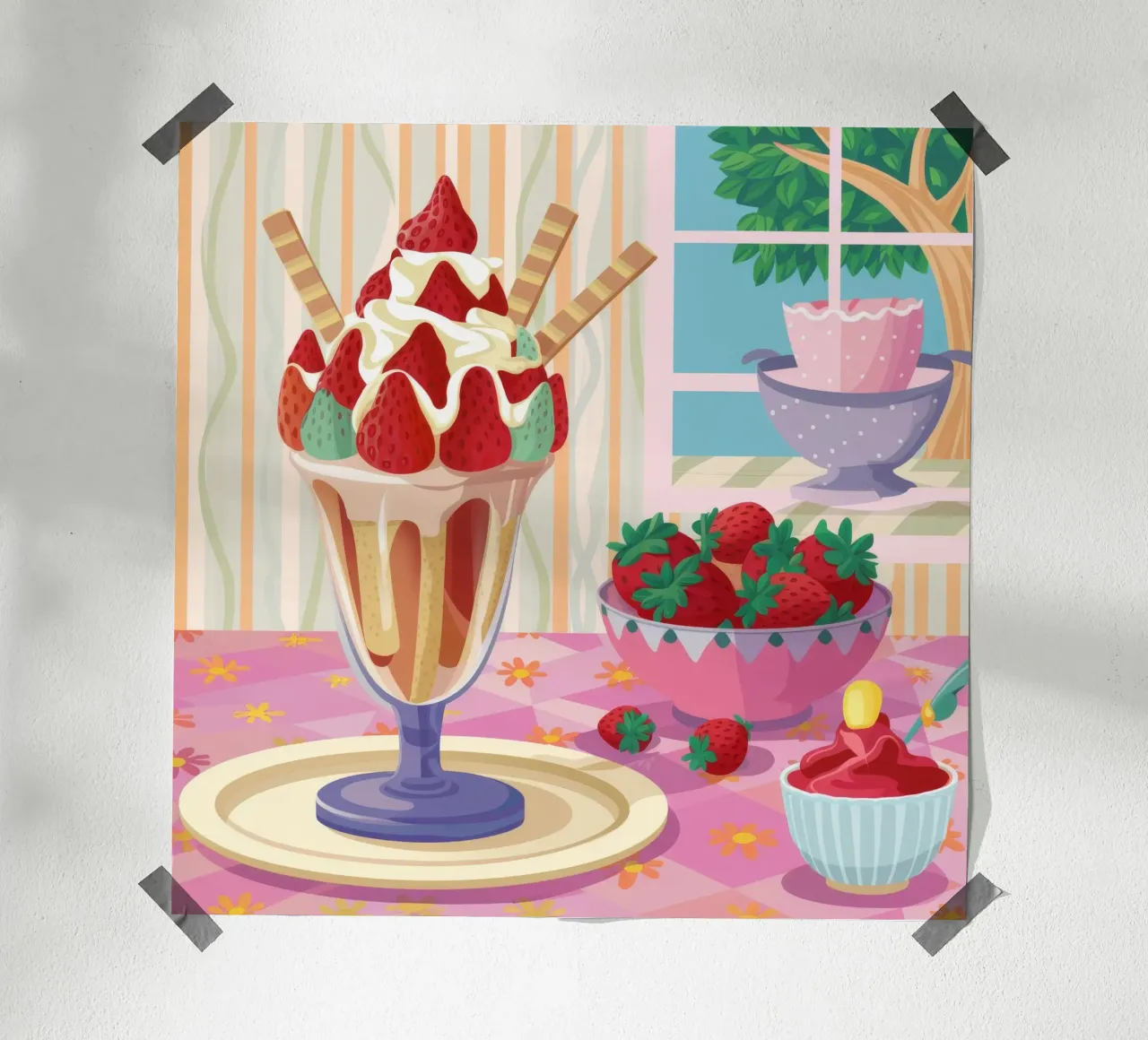 Sogno di gelato alla fragola poster con telaio in alluminio da Jasper Rune