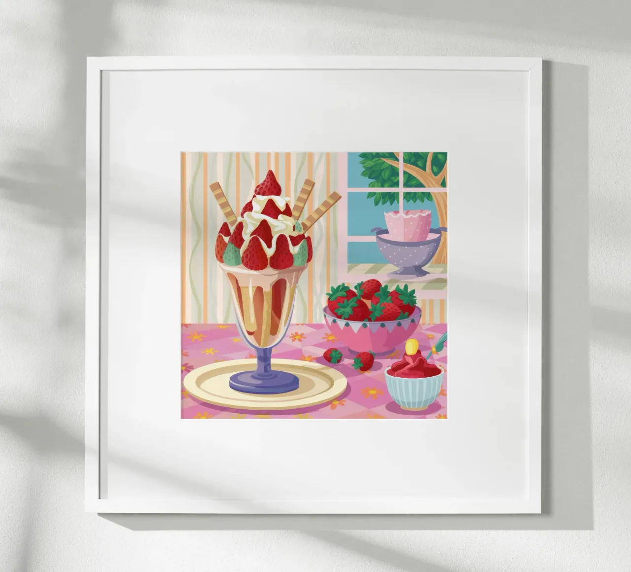 Sogno di gelato alla fragola poster con telaio in alluminio da Jasper Rune
