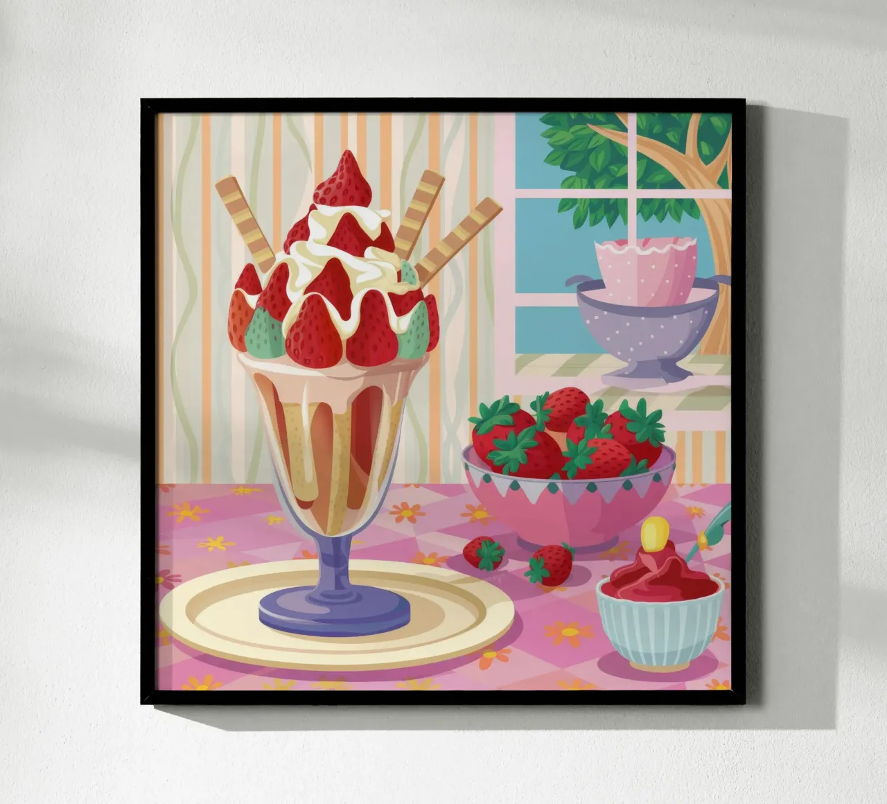 Sogno di gelato alla fragola poster con telaio in alluminio da Jasper Rune