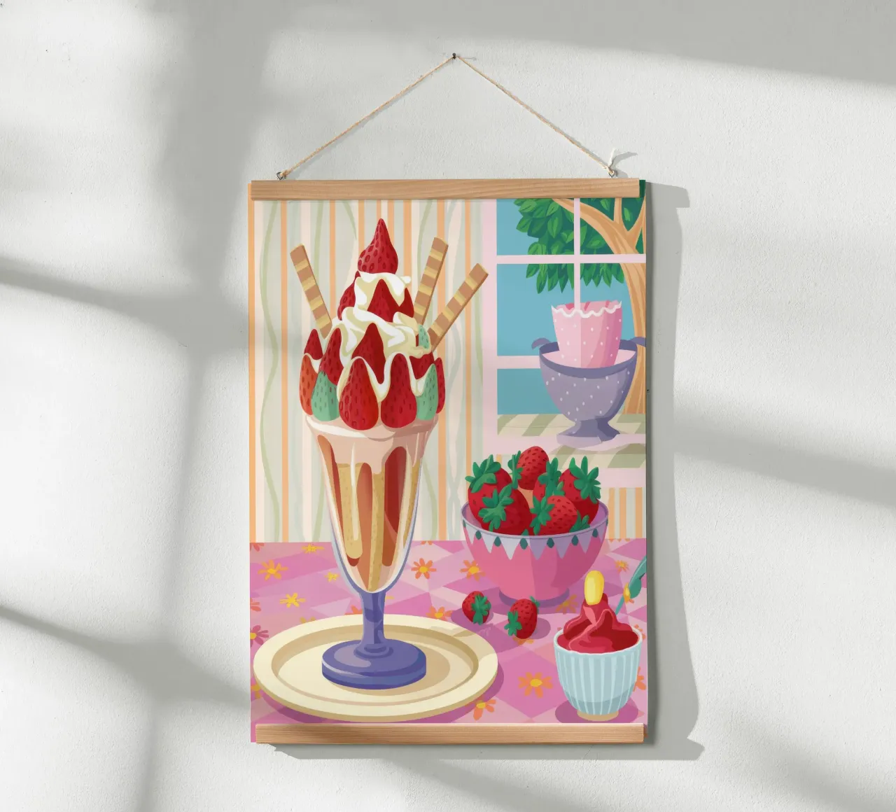 Sogno di gelato alla fragola poster con telaio in alluminio da Jasper Rune