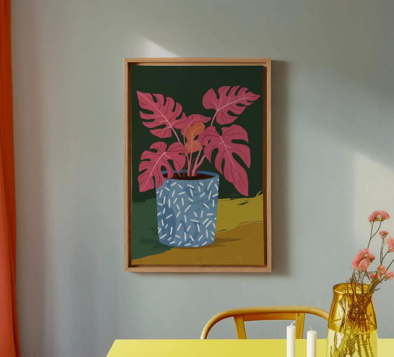 Monstera Magenta Mood canvas by Ember Stone
