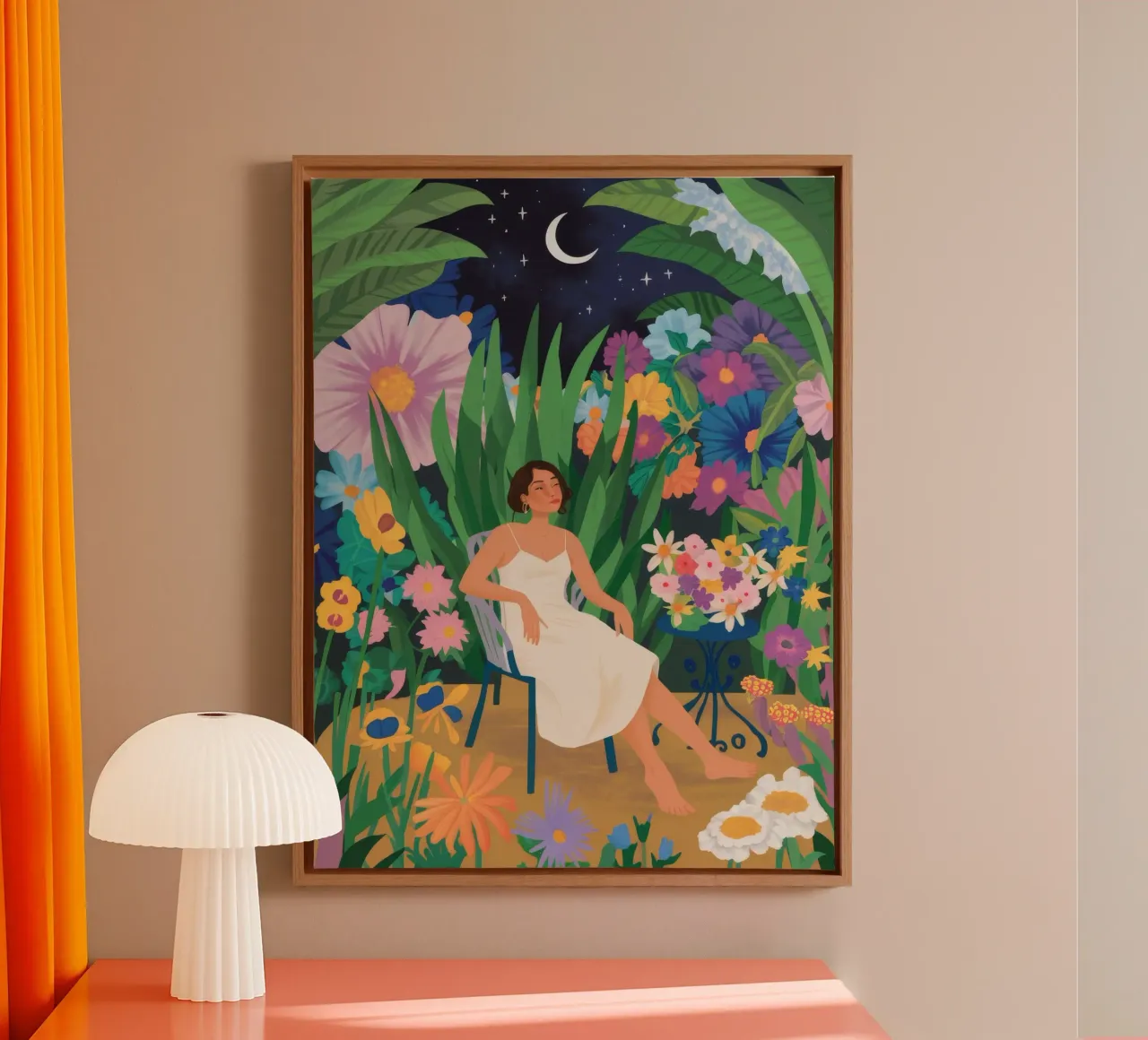 Moonlit Garden Rest canvas with Floater frame by Aurora Muse