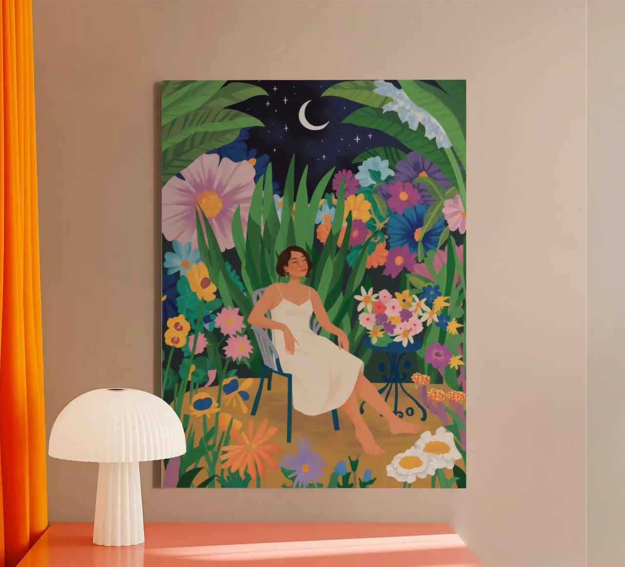 Moonlit Garden Rest canvas with Floater frame by Aurora Muse