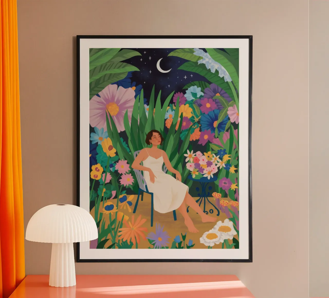 Riposo in giardino al chiaro di luna poster con telaio in alluminio da Aurora Muse